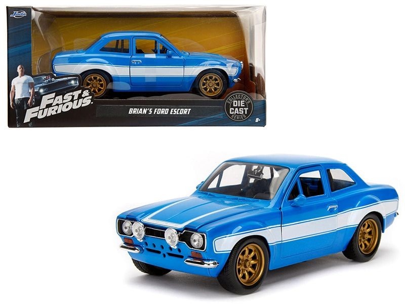 1970 Brian's Ford Escort Blue with White Stripes "Fast & Furious" Movie 1/24 Diecast Model Car by Jada Jada