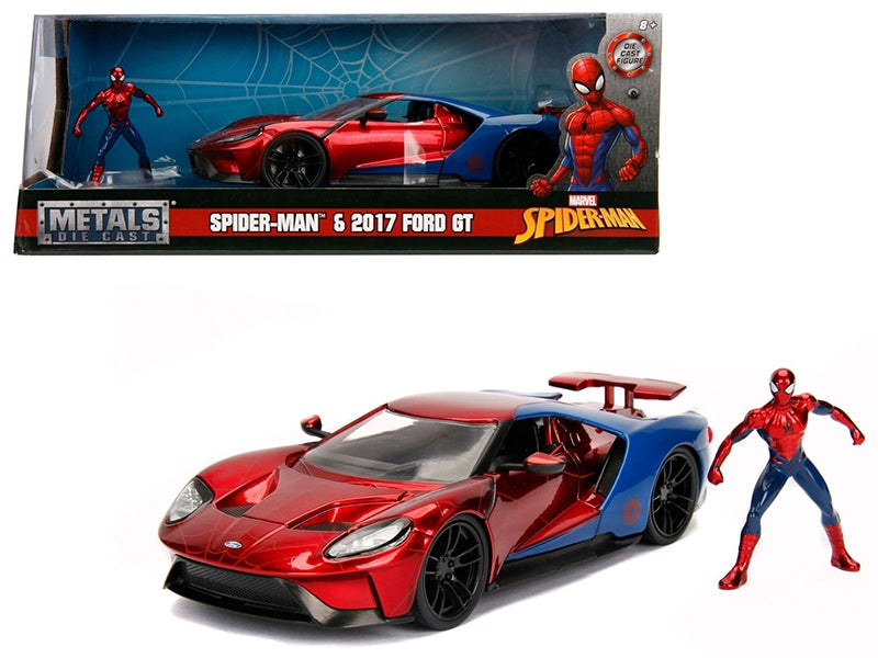 2017 Ford GT with Spider Man Diecast Figurine "Marvel" Series 1/24 Diecast Model Car by Jada Jada