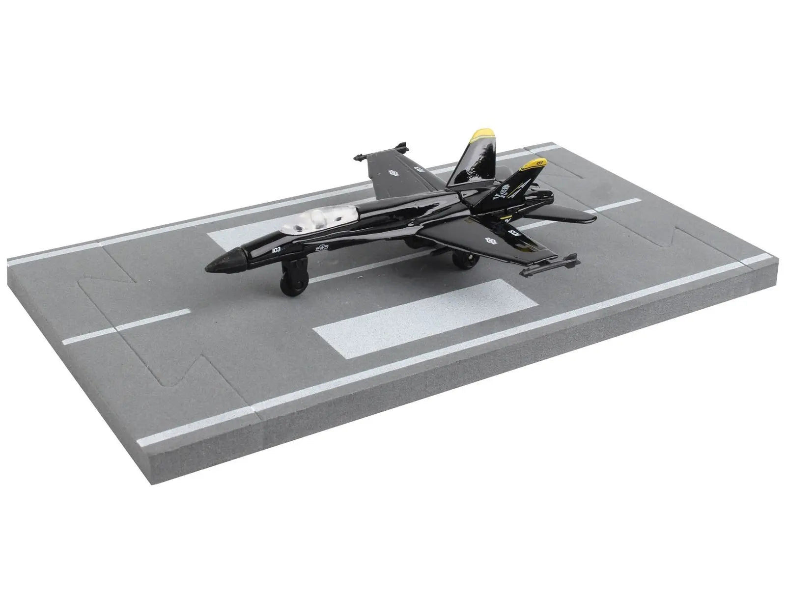 McDonnell Douglas F/A-18 Hornet Fighter Aircraft Black "United States Navy" with Runway Section Diecast Model Airplane by Runway24 Runway24