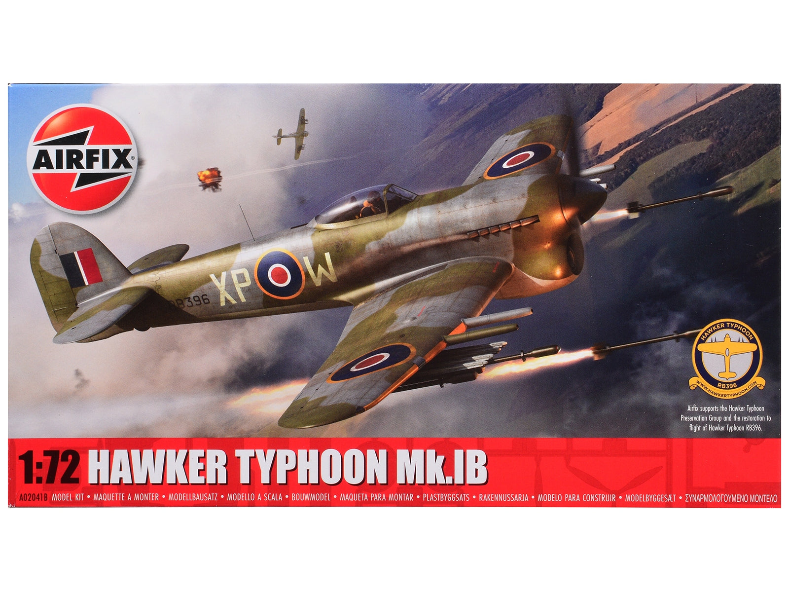 Level 1 Model Kit Hawker Typhoon Mk.IB Aircraft with 2 Scheme Options 1/72 Plastic Model Kit by Airfix Airfix