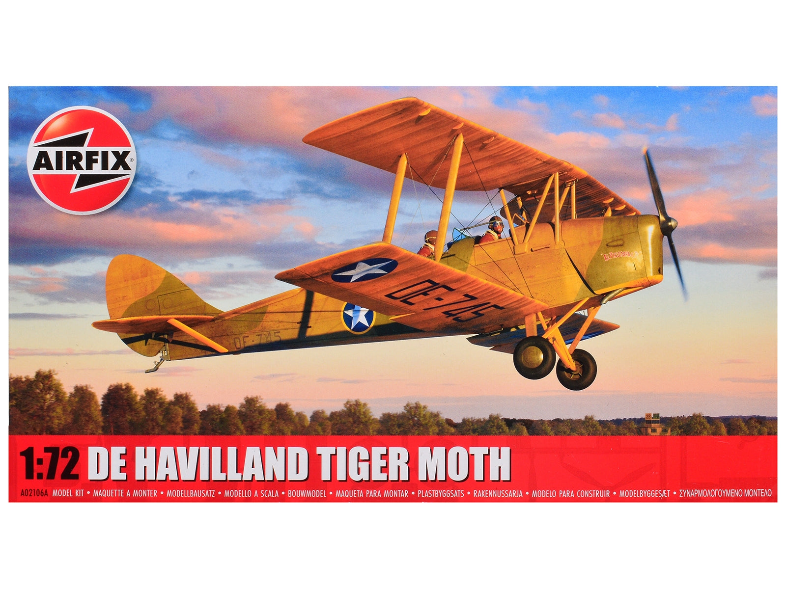 Level 2 Model Kit De Havilland Tiger Moth Aircraft with 2 Scheme Options 1/72 Plastic Model Kit by Airfix Airfix