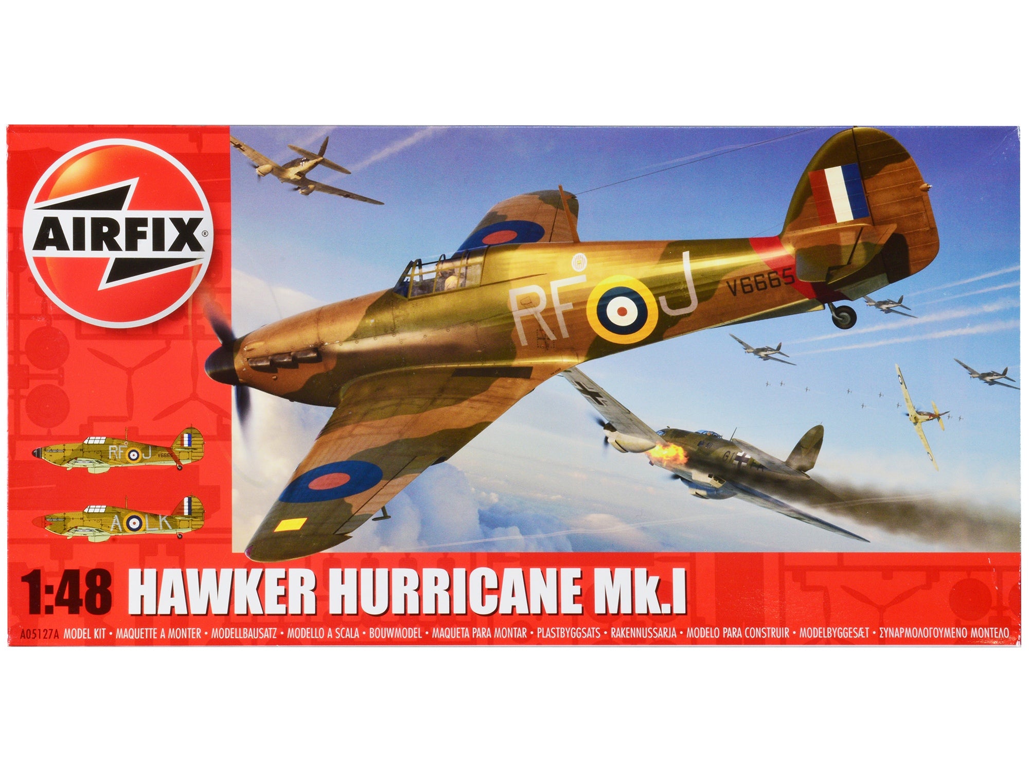 Level 2 Model Kit Hawker Hurricane Mk.I Fighter Aircraft with 2 Scheme Options 1/48 Plastic Model Kit by Airfix Airfix