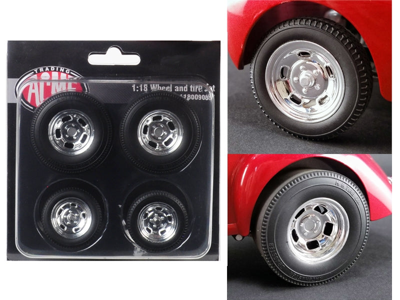 Polished Drag Wheels and Tires 4 pcs Set from 1941 Gasser 1/18 by Acme Acme