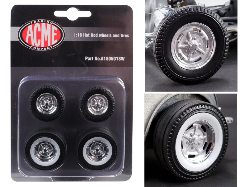 Chrome Salt Flat Wheel and Tire Set of 4 pieces from "1932 Ford 5 Window Hot Rod" 1/18 by Acme 1/18 by Acme Acme