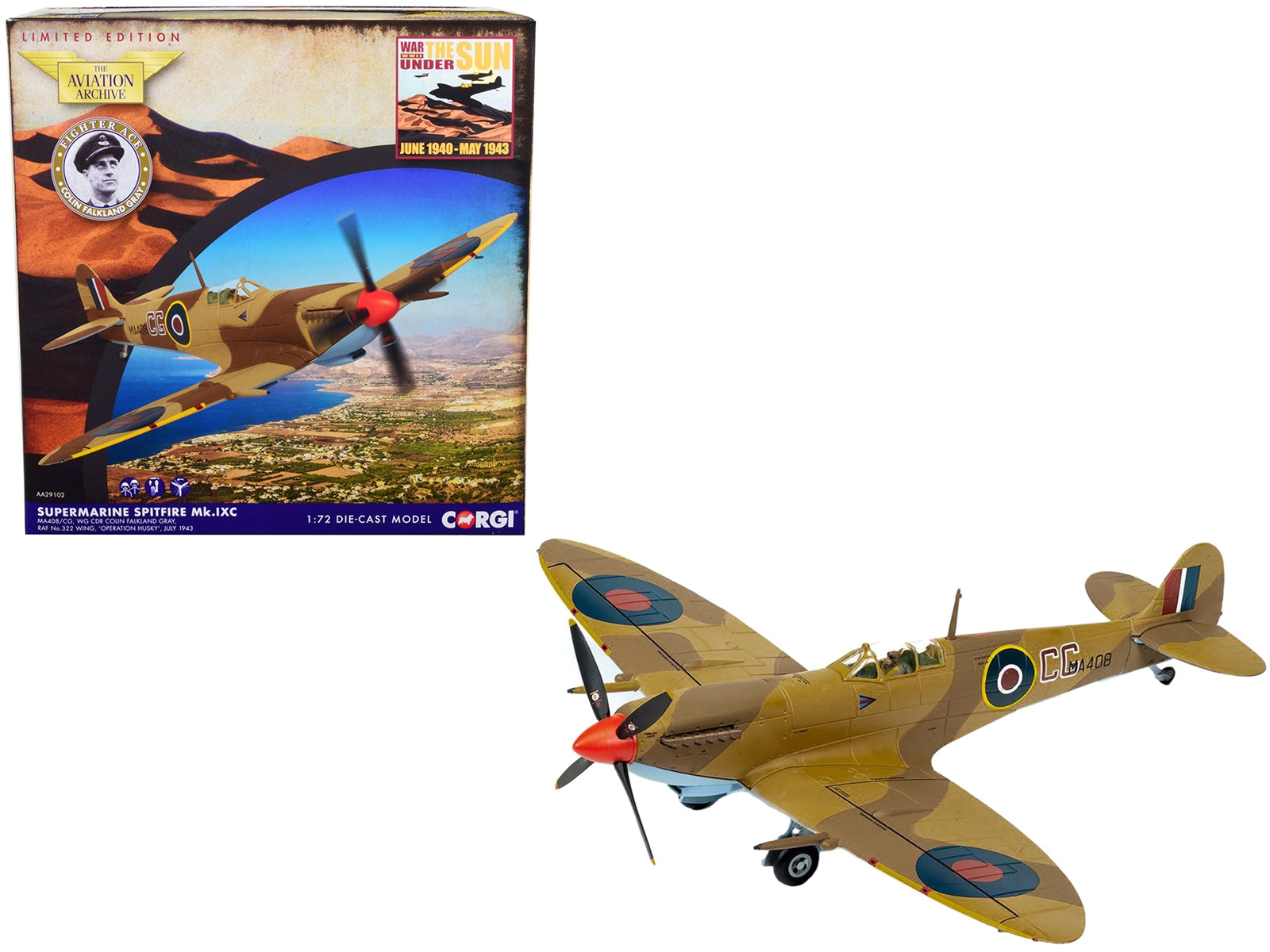 Supermarine Spitfire Mk.IXc Fighter Aircraft "WG CDR Colin Falkland Gray RAF 322 Wing Operation Husky" (July 1943) "The Aviation Archive" Series 1/72 Diecast Model by Corgi Corgi