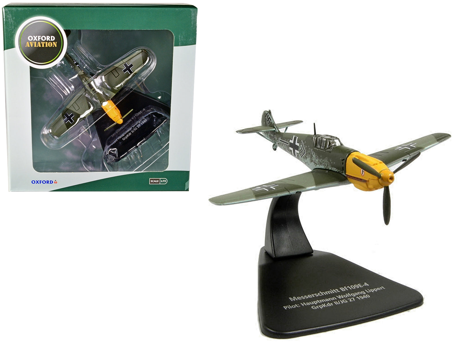 Messerschmitt Bf 109E-4 Fighter Plane Pilot: Hauptmann Wolfgang Lippert GrpKdr II/JG 27 (1940) "Oxford Aviation" Series 1/72 Diecast Model Airplane by Oxford Diecast Oxford Diecast