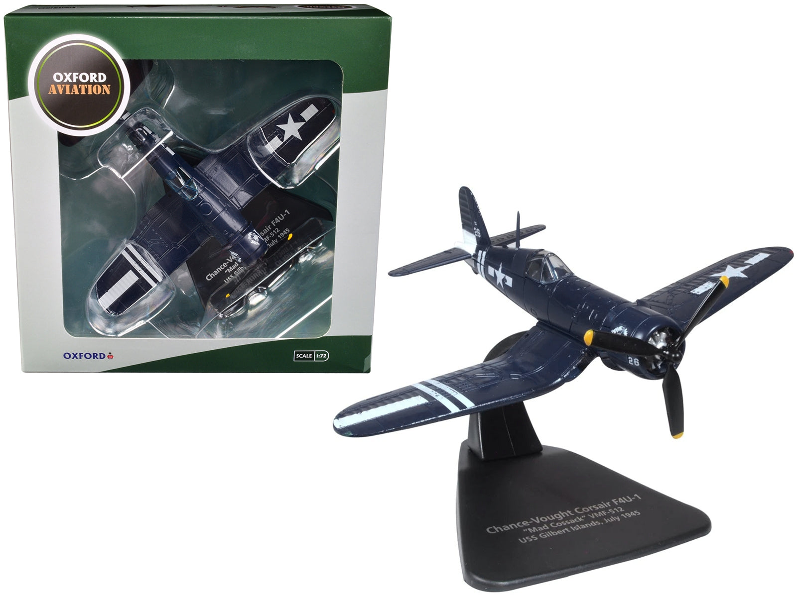 Chance-Vought Corsair F4U-1 Fighter Aircraft "Mad Cossack" VMF-512 USS Gilbert Islands (July 1945) "Oxford Aviation" Series 1/72 Diecast Model Airplane by Oxford Diecast Oxford Diecast