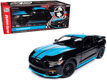 Load image into Gallery viewer, 2015 Ford Mustang GT 5.0 Black with Petty Blue Stripes &quot;Petty&#39;s Garage&quot; 1/18 Diecast Model Car by Auto World Autoworld
