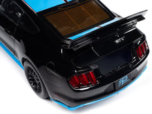 Load image into Gallery viewer, 2015 Ford Mustang GT 5.0 Black with Petty Blue Stripes &quot;Petty&#39;s Garage&quot; 1/18 Diecast Model Car by Auto World Autoworld
