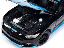 Load image into Gallery viewer, 2015 Ford Mustang GT 5.0 Black with Petty Blue Stripes &quot;Petty&#39;s Garage&quot; 1/18 Diecast Model Car by Auto World Autoworld
