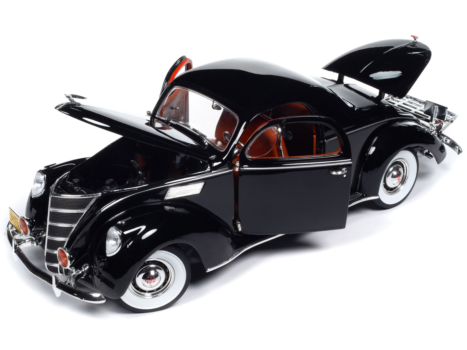 1937 Lincoln Zephyr Black with Red Interior 1/18 Diecast Model Car by Auto World Autoworld