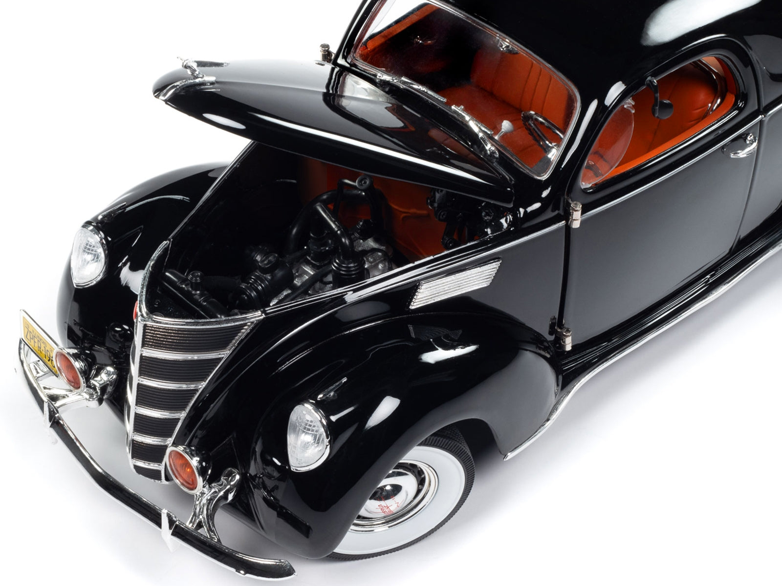 1937 Lincoln Zephyr Black with Red Interior 1/18 Diecast Model Car by Auto World Autoworld