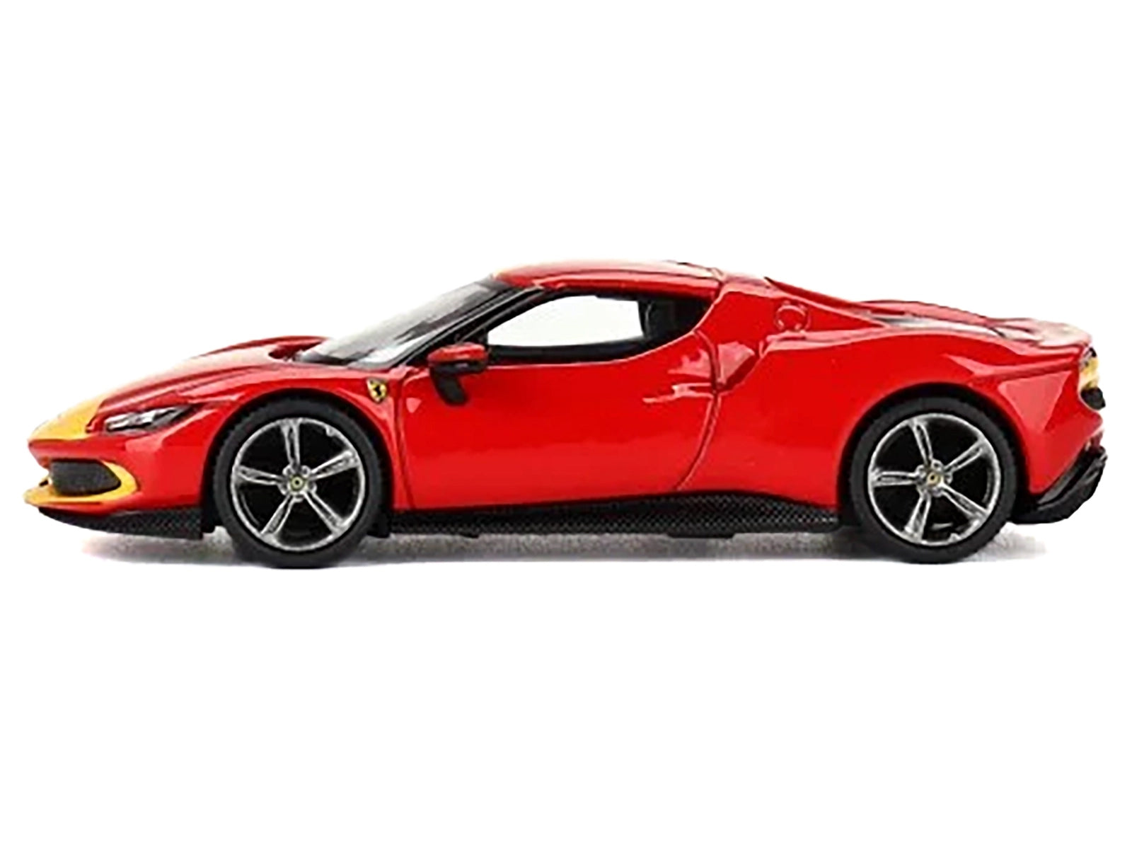 Ferrari 296 GTB Assetto Fiorano Rosso Corsa Red with Yellow Stripes 1/64 Diecast Model Car by BBR BBR