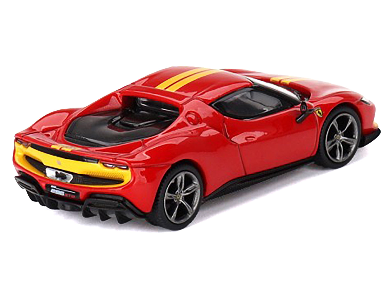 Ferrari 296 GTB Assetto Fiorano Rosso Corsa Red with Yellow Stripes 1/64 Diecast Model Car by BBR BBR