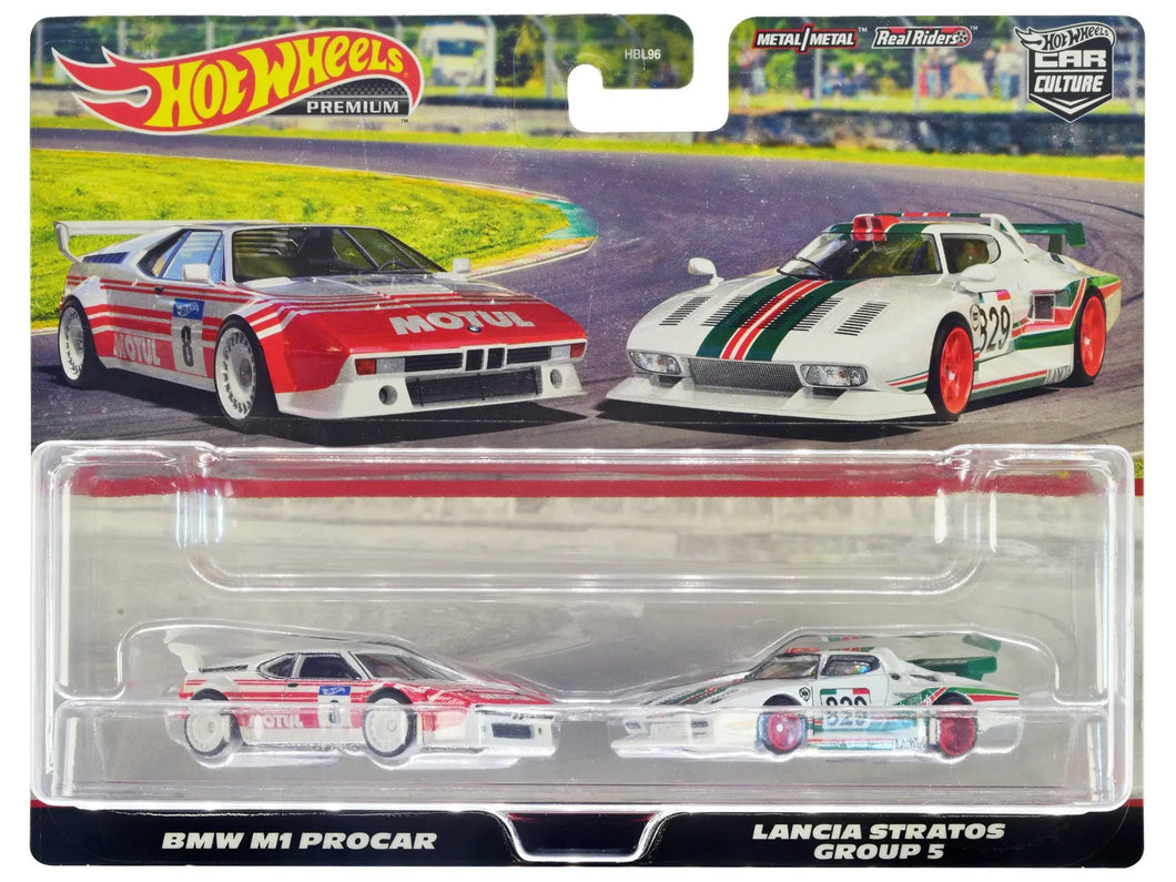 BMW M1 Procar #8 White with Red Stripes and Lancia Stratos Group 5 #829 White with Stripes 