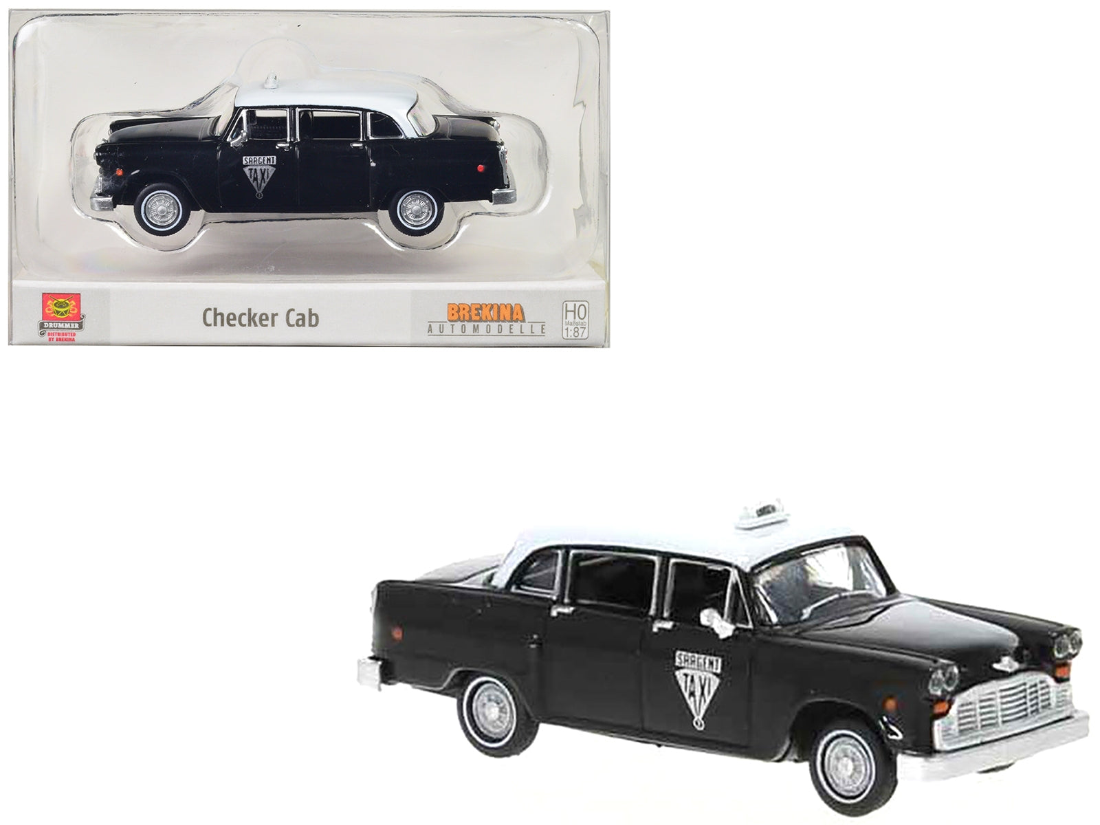 1974 Checker Cab Black and White "Winnipeg" 1/87 (HO) Scale Model Car by Brekina Brekina