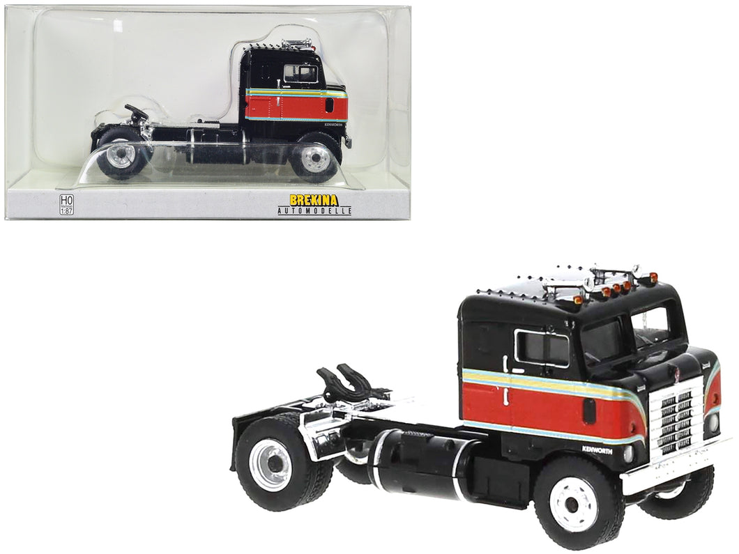 1950 Kenworth Bullnose Truck Tractor Black with Red Stripes 1/87 (HO) Scale Model Car by Brekina Brekina