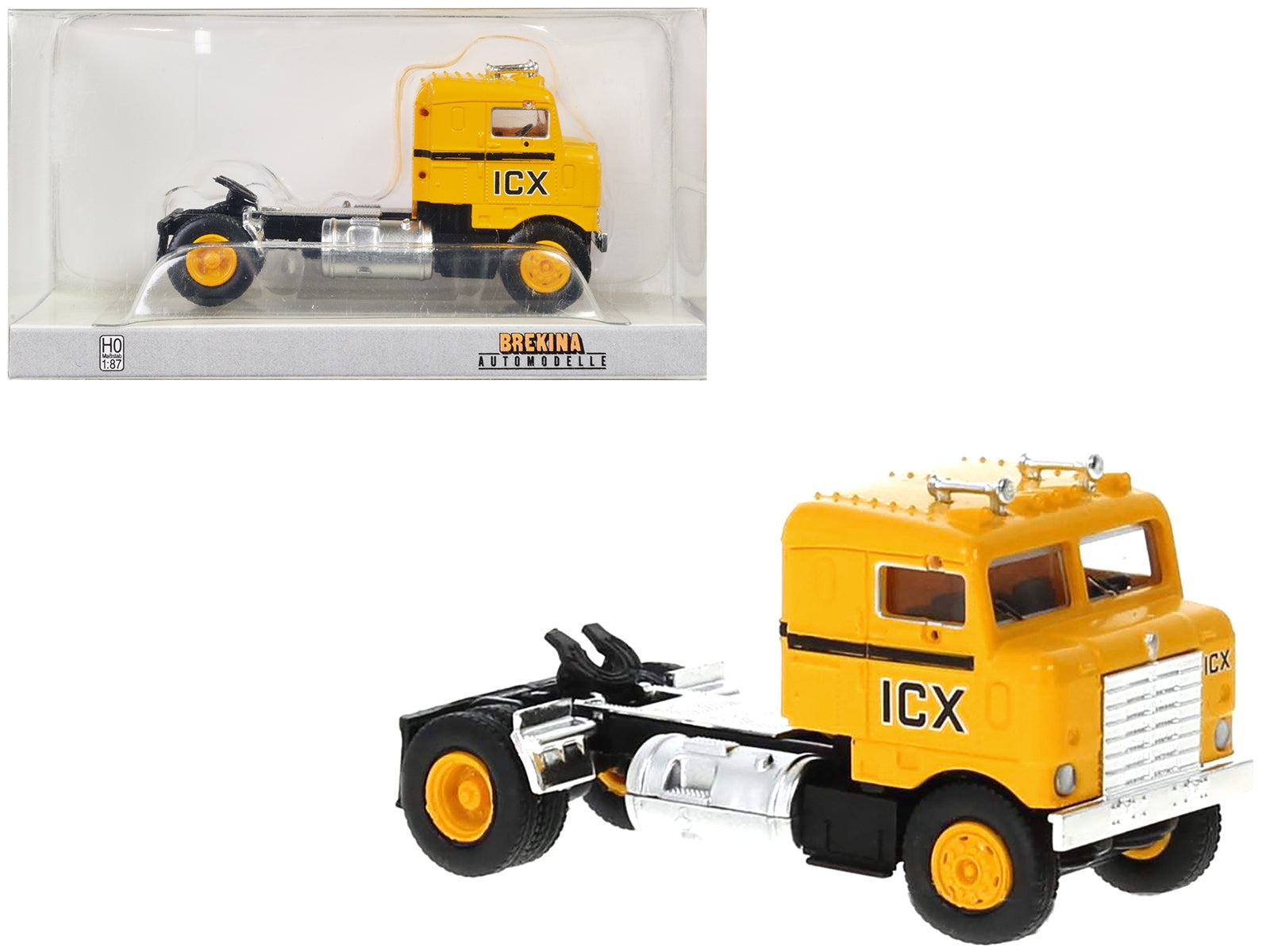 1950 Kenworth Bullnose Truck Tractor Yellow with Black Stripes "ICX" 1/87 (HO) Scale Model Car by Brekina Brekina