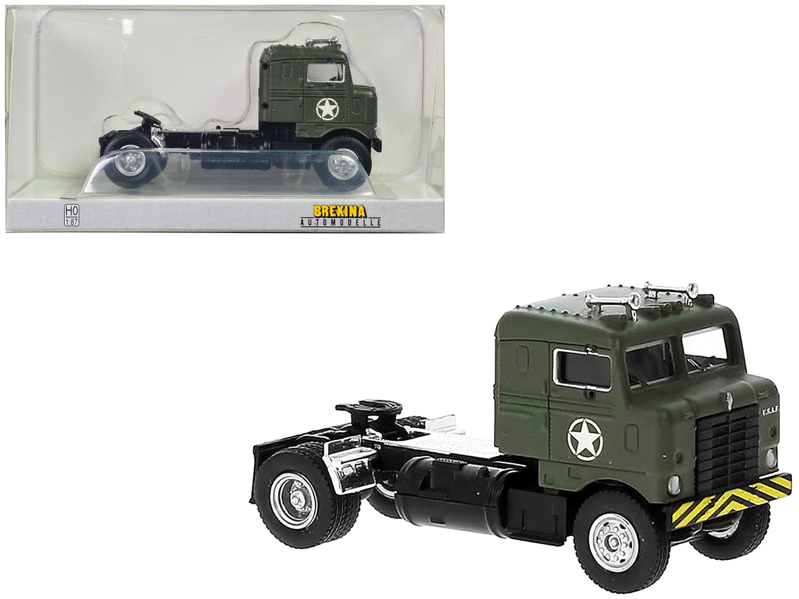 1950 Kenworth Bullnose Truck Tractor Olive Drab "United States Air Force" 1/87 (HO) Scale Model Car by Brekina Brekina