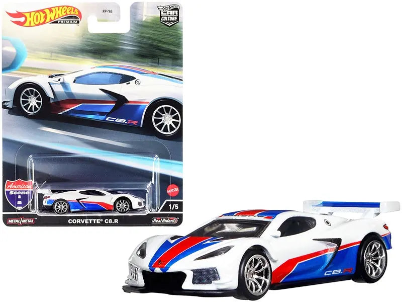 Chevrolet Corvette C8.R Pearl White with Red and Blue Stripes "American Scene" "Car Culture" Series Diecast Model Car by Hot Wheels Hotwheels