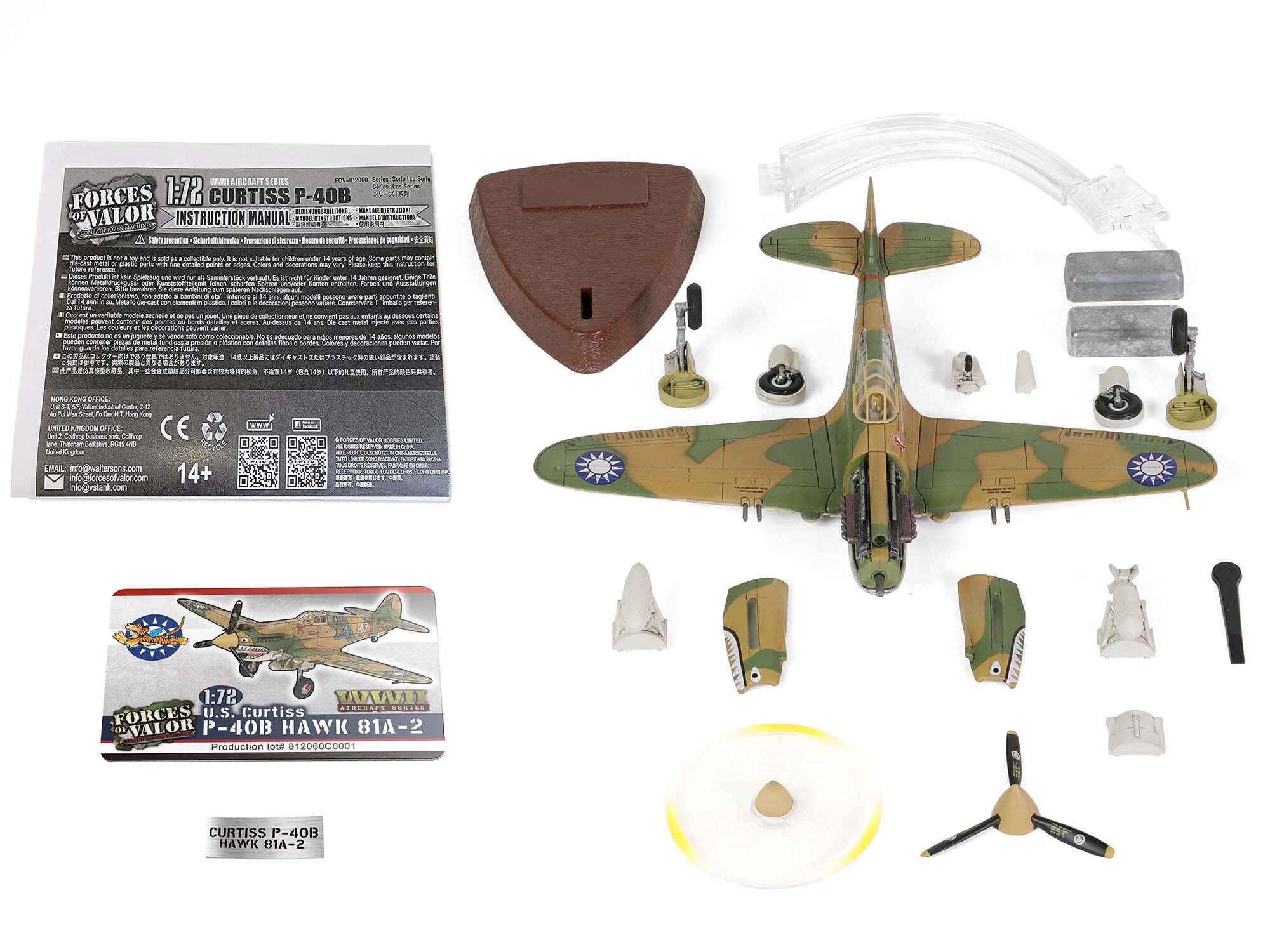 Curtiss P-40B HAWK 81A-2 Aircraft Fighter "3rd Pursuit Squadron American Volunteer Group P-8127 Serial : 47 China" (June 1942) "WW2 Aircrafts Series" 1/72 Diecast Model by Forces of Valor Forces Of Valor