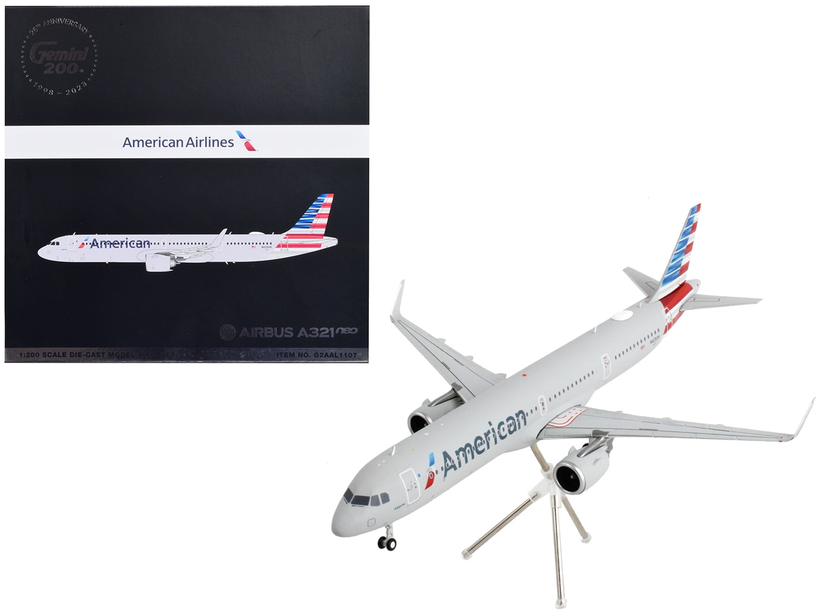 Airbus A321neo Commercial Aircraft "American Airlines" Silver with Striped Tail "Gemini 200" Series 1/200 Diecast Model Airplane by GeminiJets GeminiJets