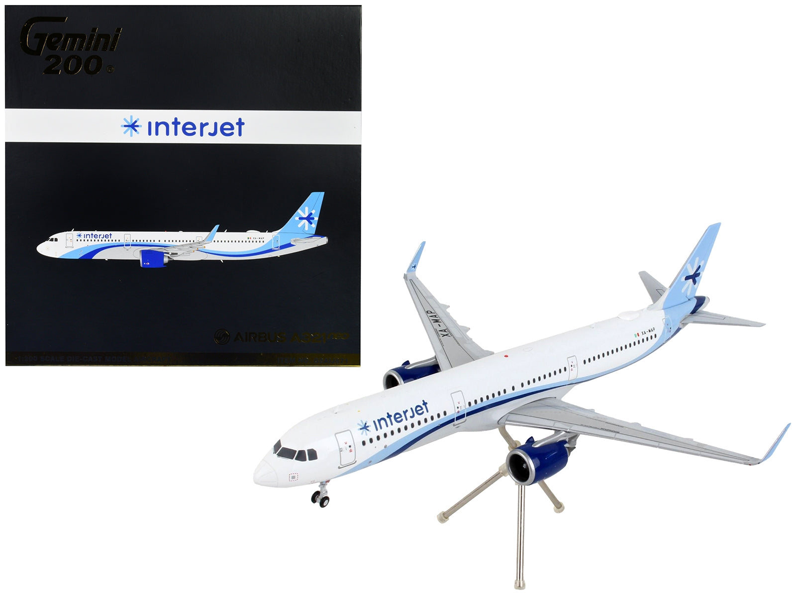 Airbus A321neo Commercial Aircraft "Interjet" White with Blue Stripes "Gemini 200" Series 1/200 Diecast Model Airplane by GeminiJets GeminiJets