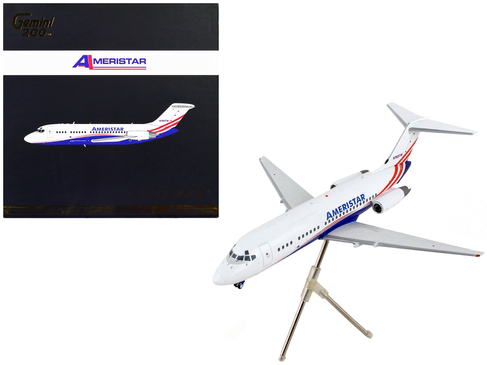 McDonnell Douglas DC-9-15F Commercial Aircraft "Ameristar Air Cargo" White with Blue and Red Stripes "Gemini 200" Series 1/200 Diecast Model Airplane by GeminiJets GeminiJets