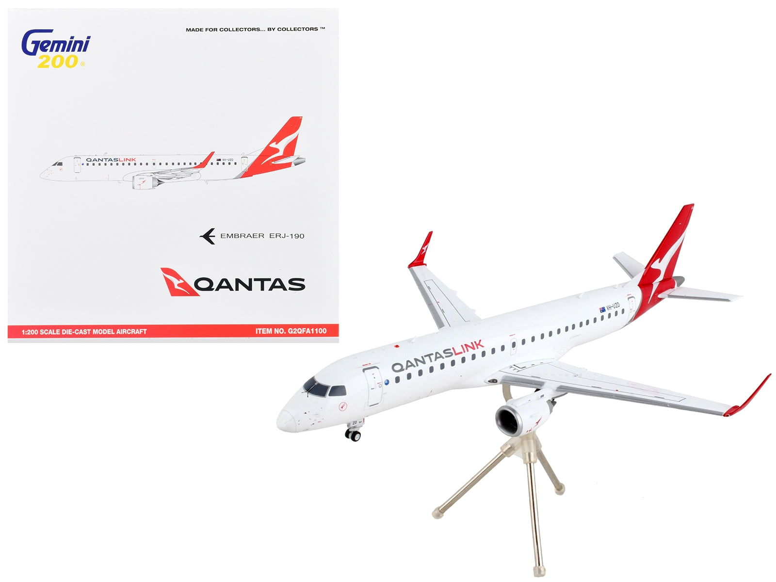 Embraer ERJ-190 Commercial Aircraft "Qantas Airways - QantasLink" White with Red Tail "Gemini 200" Series 1/200 Diecast Model Airplane by GeminiJets GeminiJets