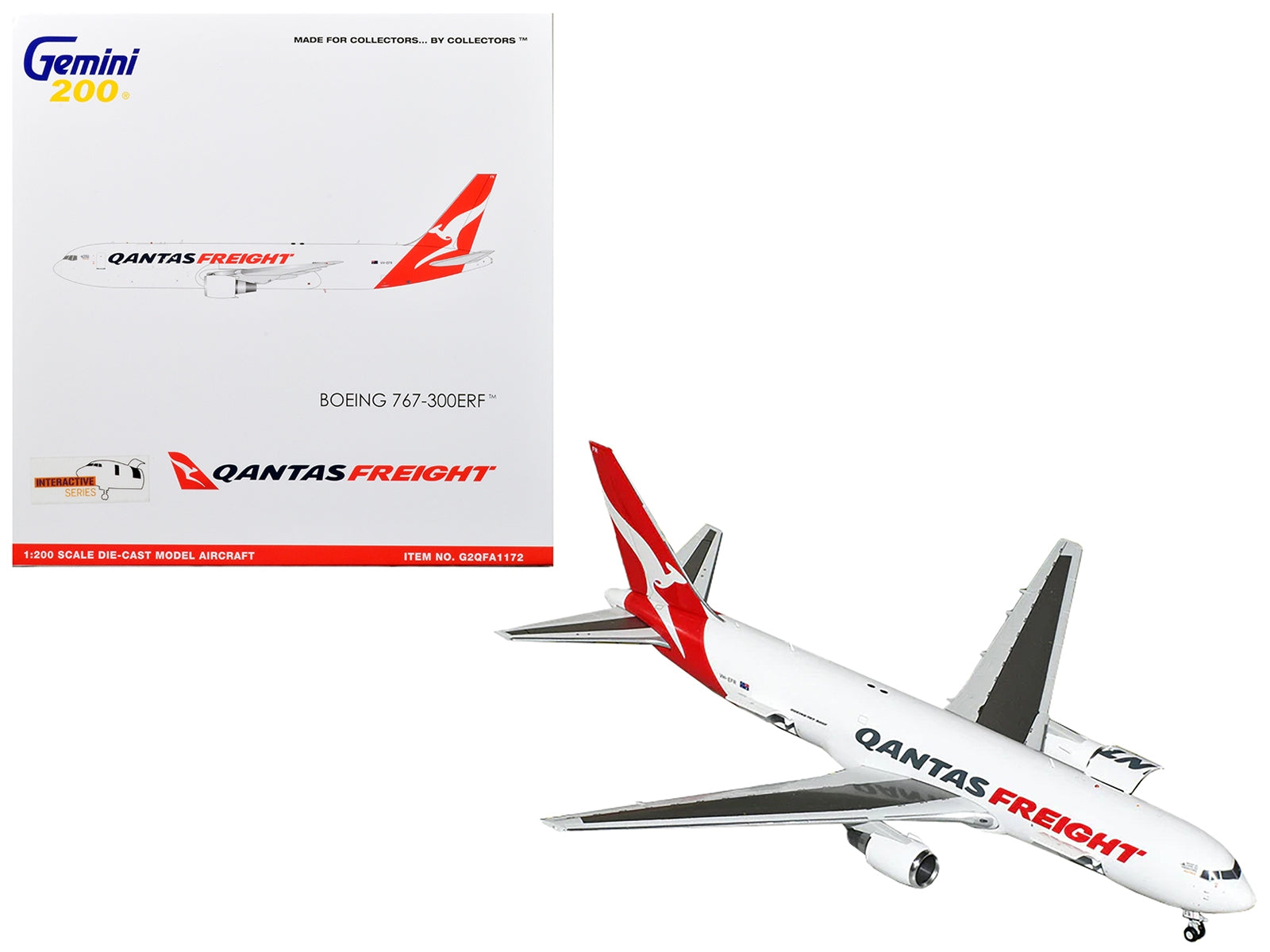 Boeing 767-300ERF Commercial Aircraft "Qantas Freight" White with Red Tail "Gemini 200 - Interactive" Series 1/200 Diecast Model Airplane by GeminiJets GeminiJets