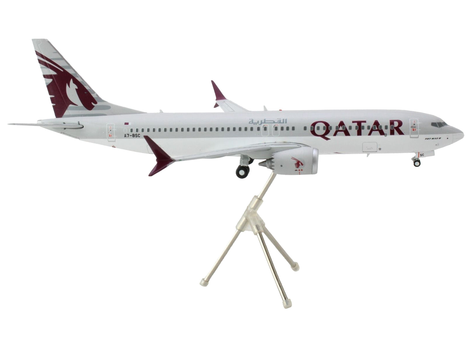 Boeing 737 MAX 8 Commercial Aircraft "Qatar Airways" Gray and White with Tail Graphics "Gemini 200" Series 1/200 Diecast Model Airplane by GeminiJets GeminiJets