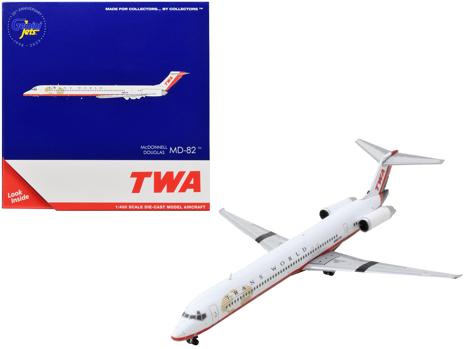 McDonnell Douglas MD-82 Commercial Aircraft "Trans World Airlines" White with Red Stripes 1/400 Diecast Model Airplane by GeminiJets GeminiJets