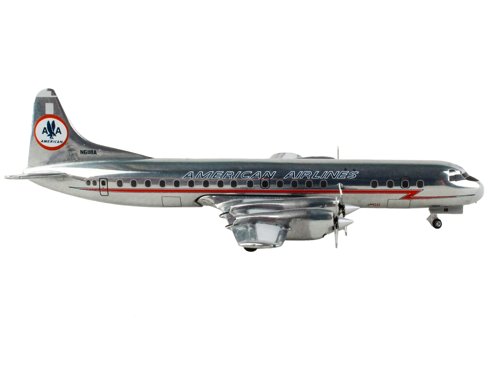 Lockheed L-188 Electra Commercial Aircraft "American Airlines" Silver with Red Stripes 1/400 Diecast Model Airplane by GeminiJets GeminiJets