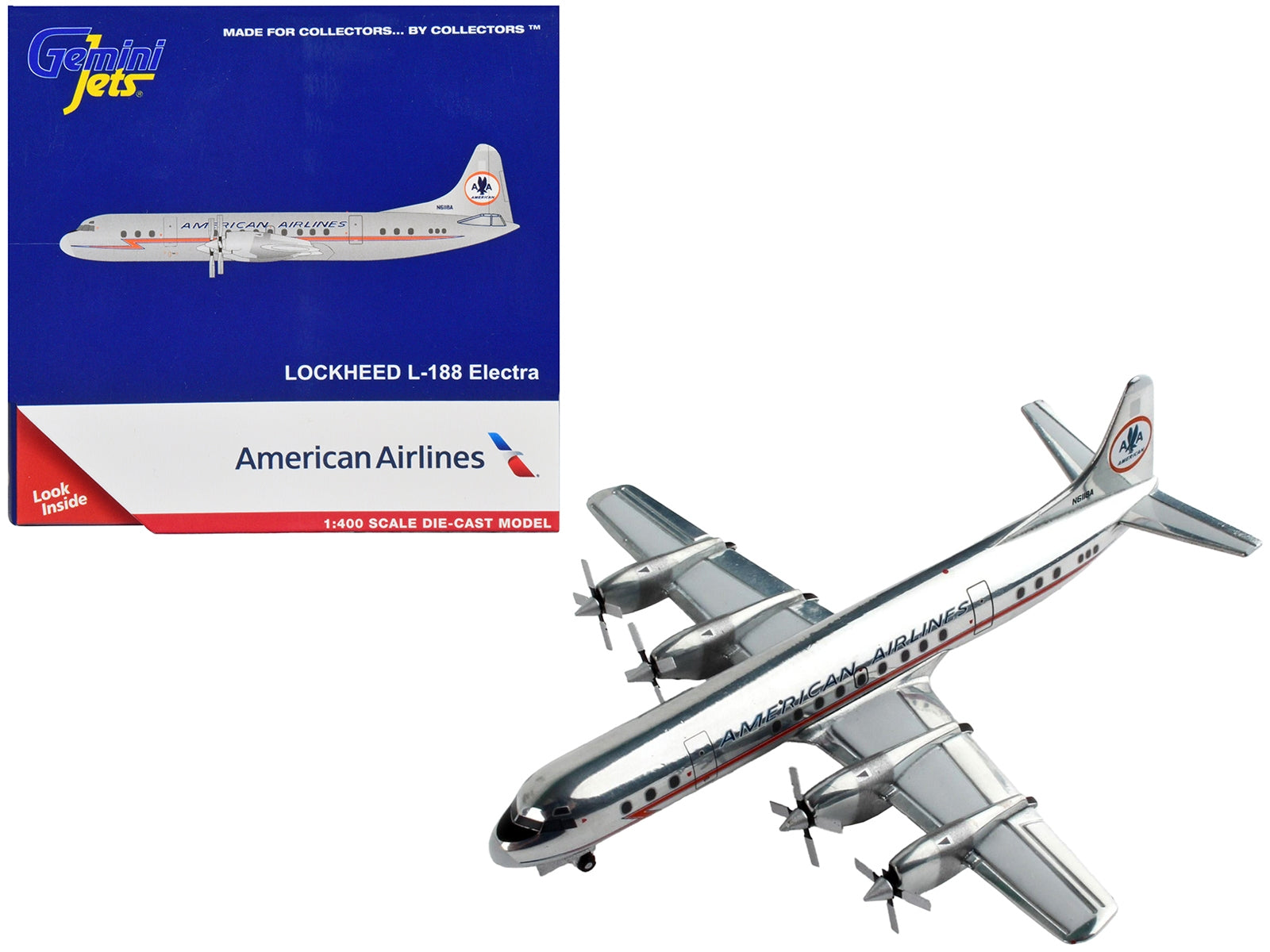 Lockheed L-188 Electra Commercial Aircraft "American Airlines" Silver with Red Stripes 1/400 Diecast Model Airplane by GeminiJets GeminiJets