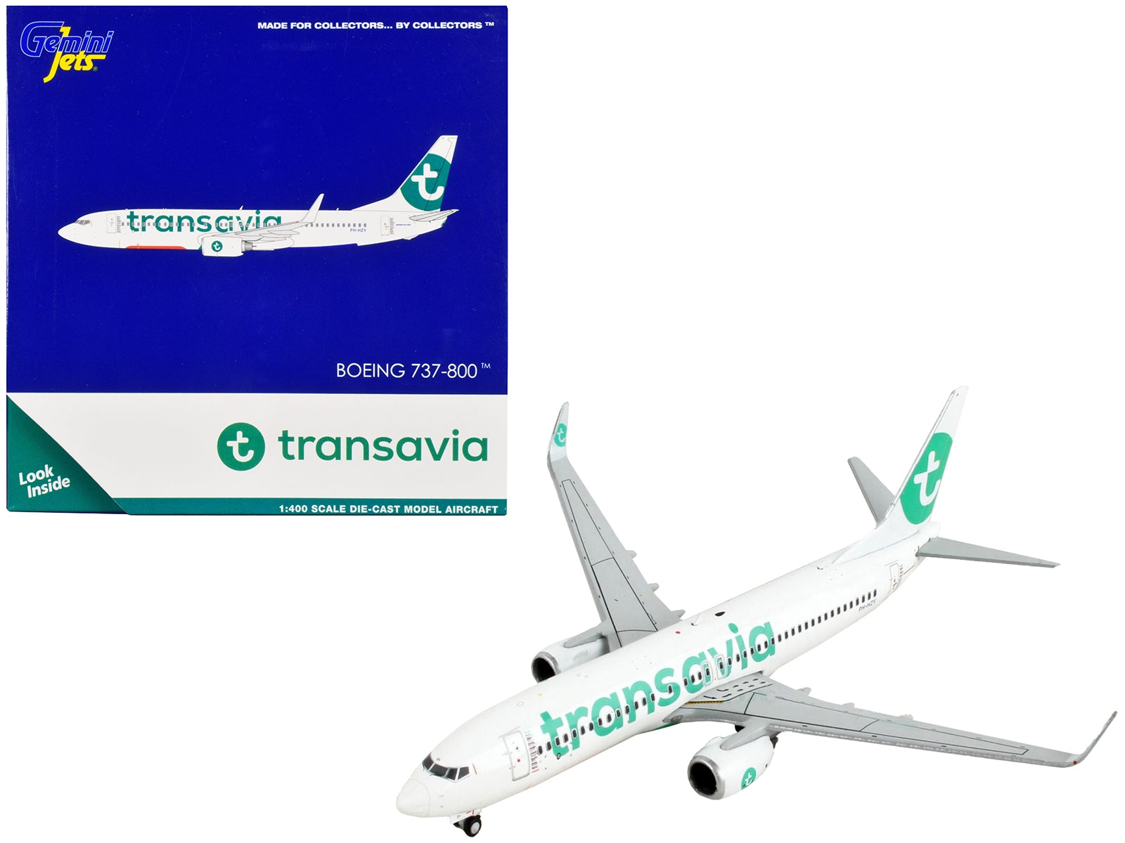 Boeing 737-800 Commercial Aircraft "Transavia Airlines" White with Green Tail 1/400 Diecast Model Airplane by GeminiJets GeminiJets