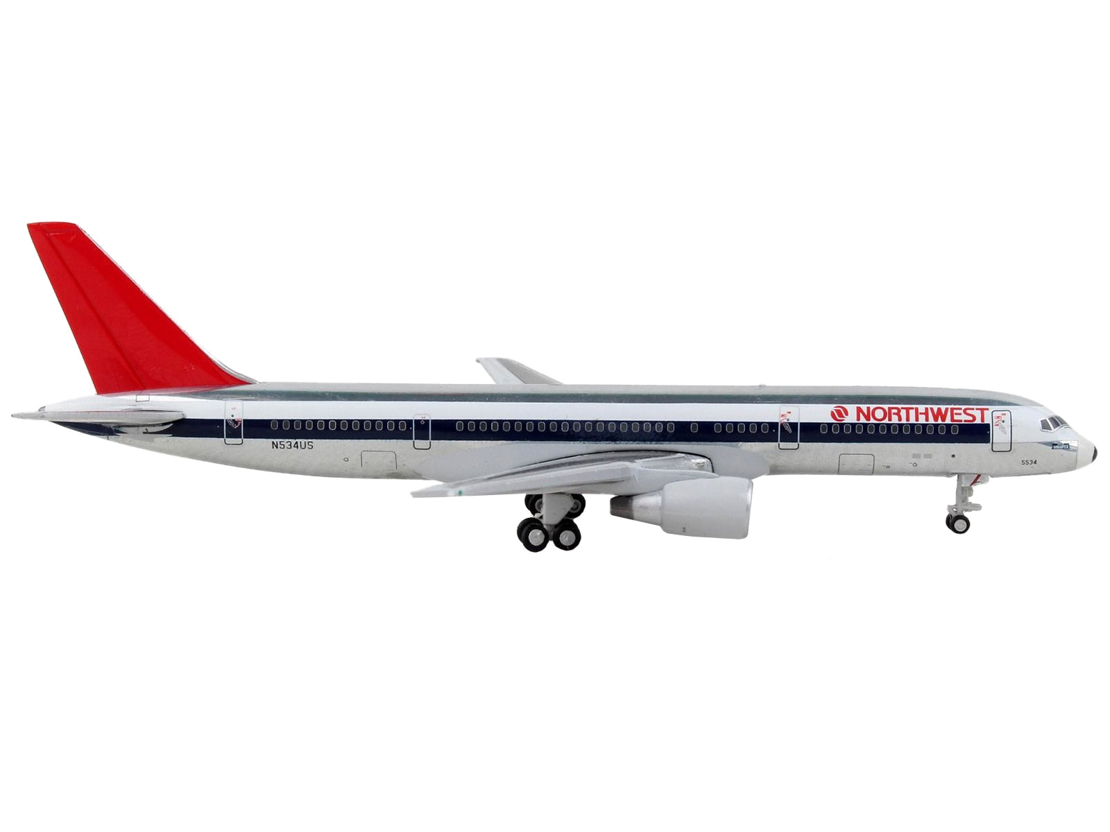 Boeing 757-200 Commercial Aircraft "Northwest Airlines" Silver and White with Red Tail 1/400 Diecast Model Airplane by GeminiJets GeminiJets