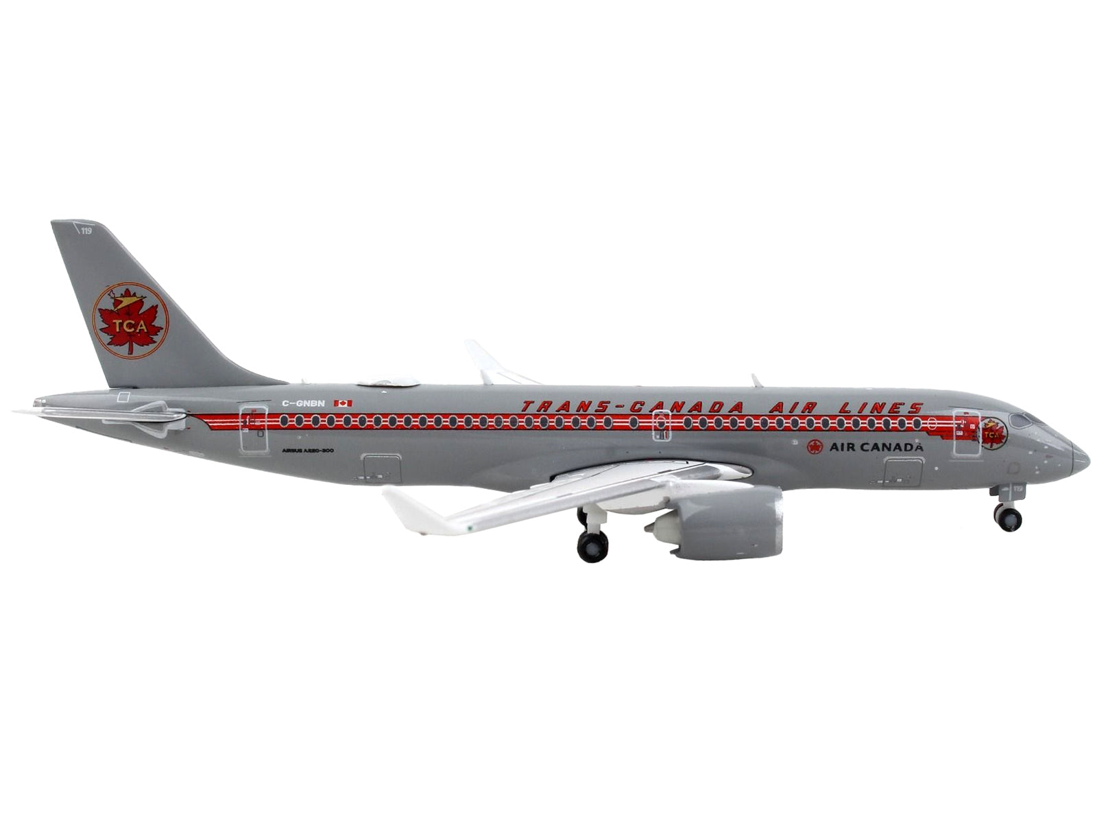 Airbus A220-300 Commercial Aircraft "Trans-Canada Air Lines - Air Canada" Gray with Red Stripes 1/400 Diecast Model Airplane by GeminiJets GeminiJets