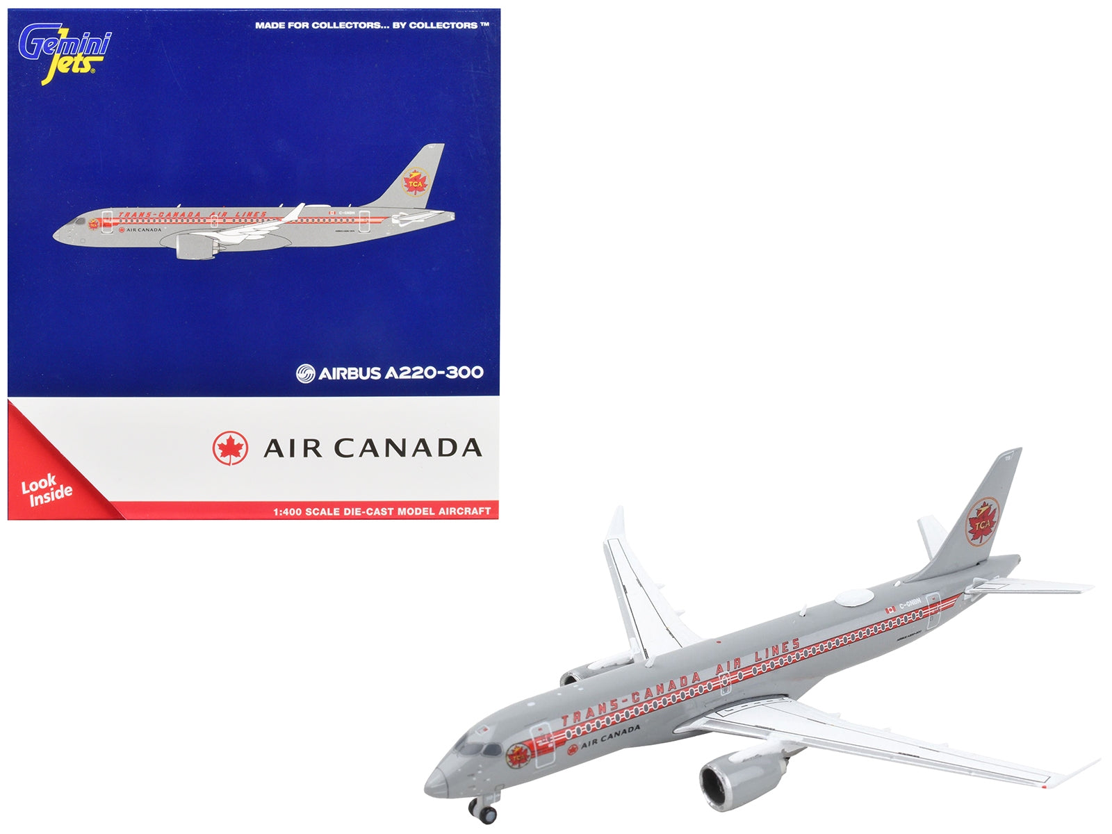 Airbus A220-300 Commercial Aircraft "Trans-Canada Air Lines - Air Canada" Gray with Red Stripes 1/400 Diecast Model Airplane by GeminiJets GeminiJets