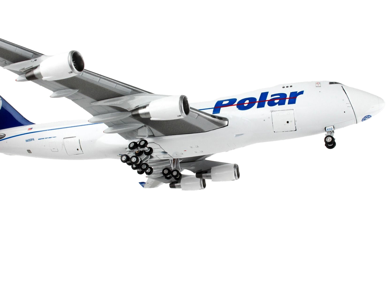 Boeing 747-400F Commercial Aircraft "Polar Air Cargo" White with Blue Tail "Interactive Series" 1/400 Diecast Model Airplane by GeminiJets GeminiJets