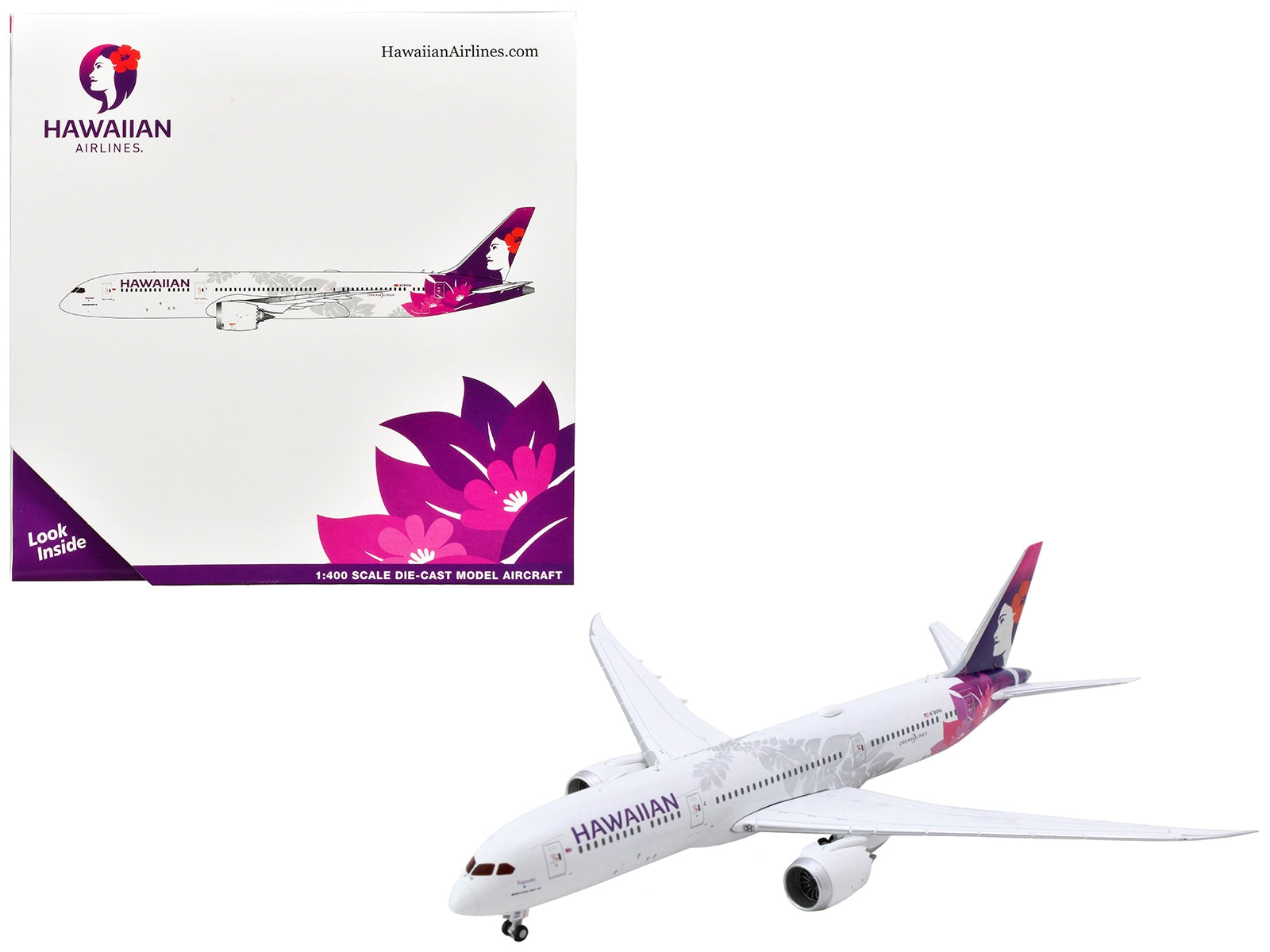 Boeing 787-9 Dreamliner Commercial Aircraft "Hawaiian Airlines" (N780HA) White with Purple Tail 1/400 Diecast Model Airplane by GeminiJets GeminiJets