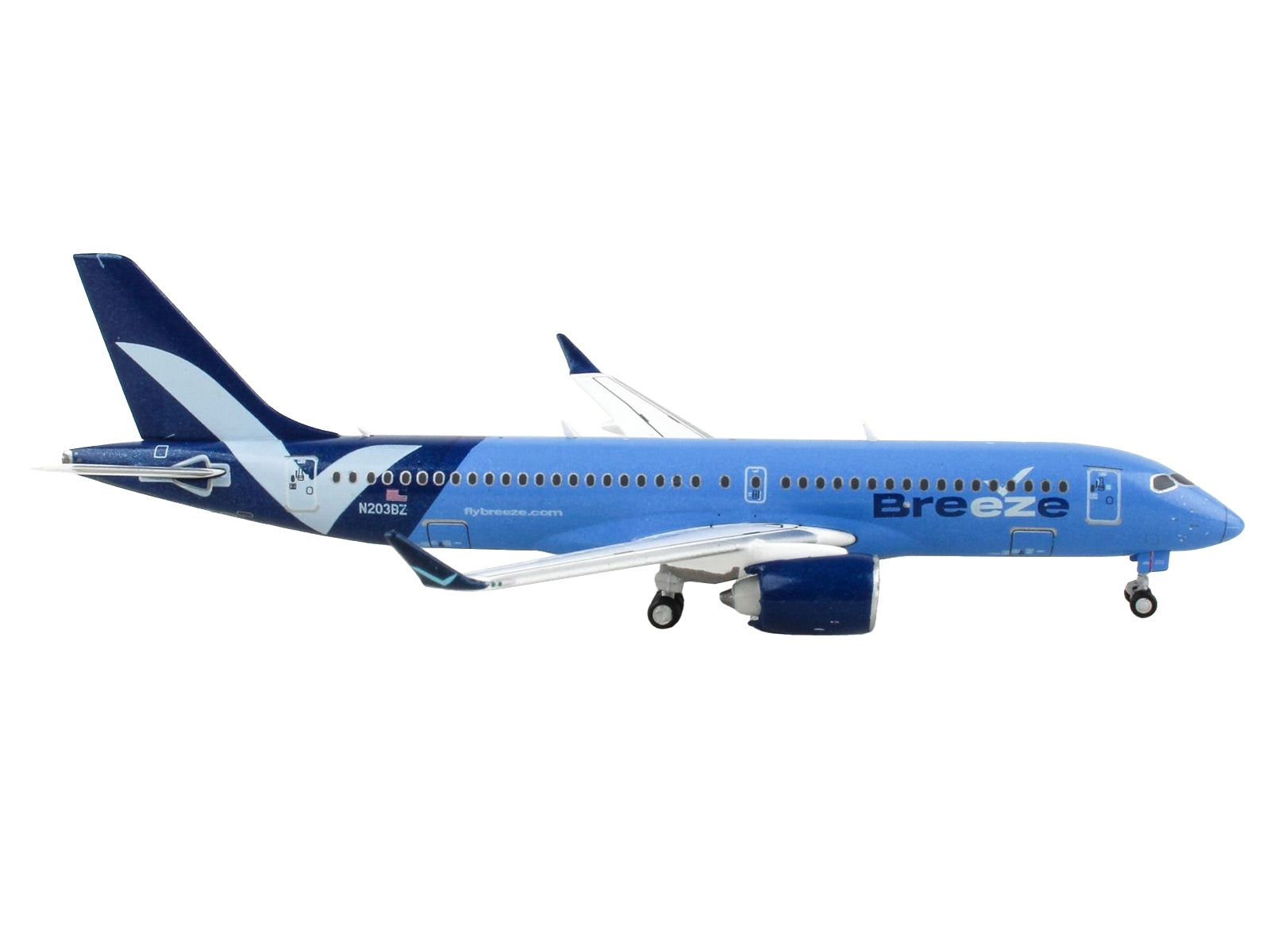 Airbus A220-300 Commercial Aircraft "Breeze Airways" Blue with White Wings 1/400 Diecast Model Airplane by GeminiJets GeminiJets