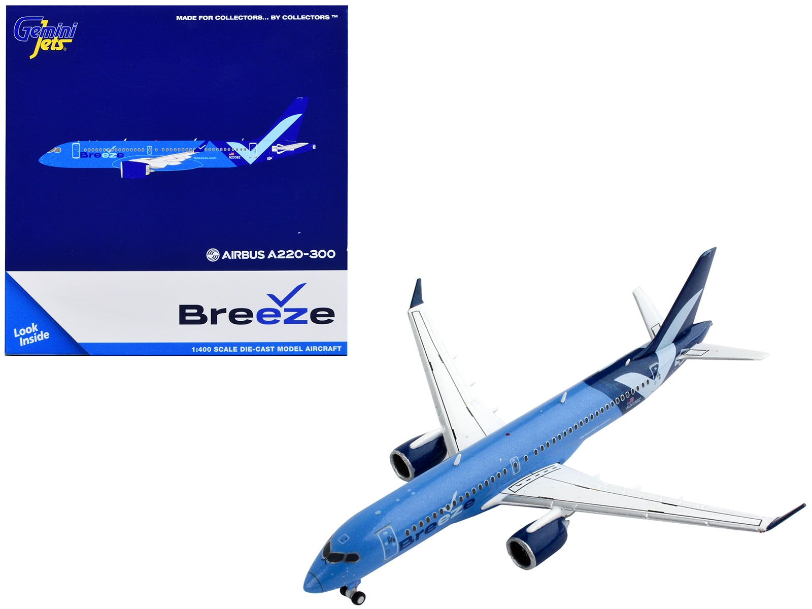 Airbus A220-300 Commercial Aircraft "Breeze Airways" Blue with White Wings 1/400 Diecast Model Airplane by GeminiJets GeminiJets