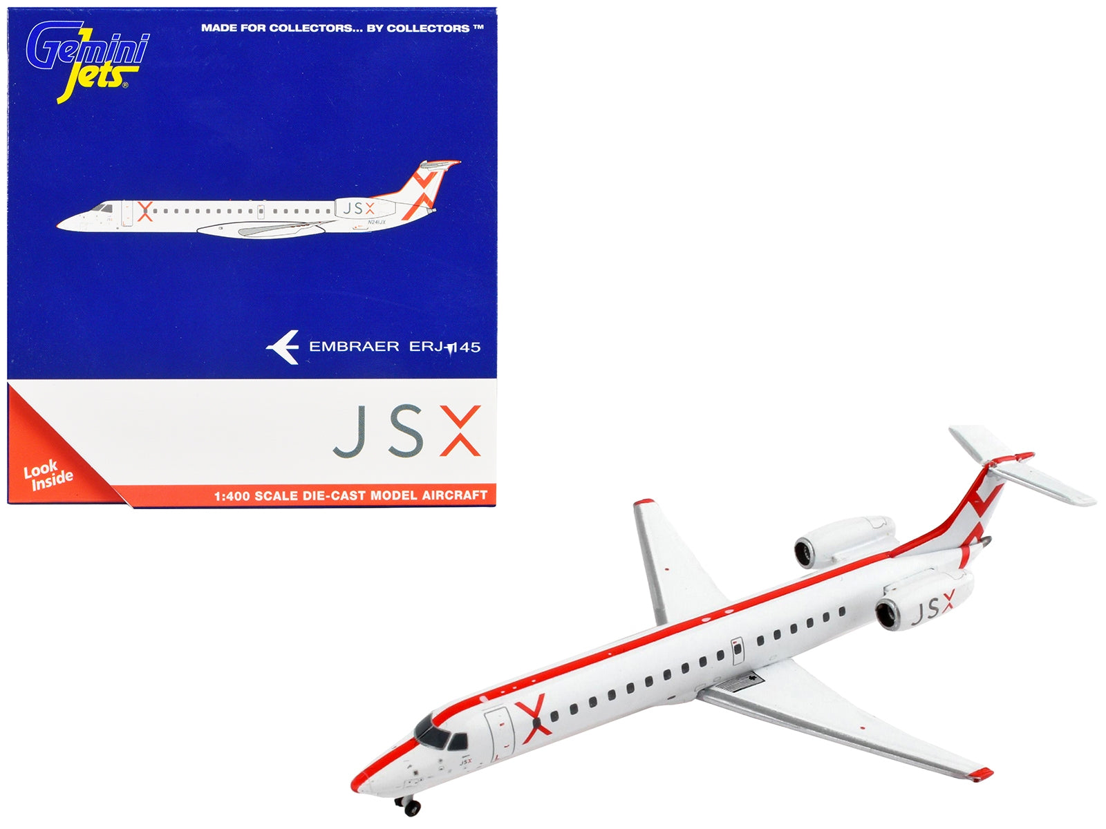 Embraer ERJ-145 Commercial Aircraft "JetSuiteX" White with Red Stripes 1/400 Diecast Model Airplane by GeminiJets GeminiJets