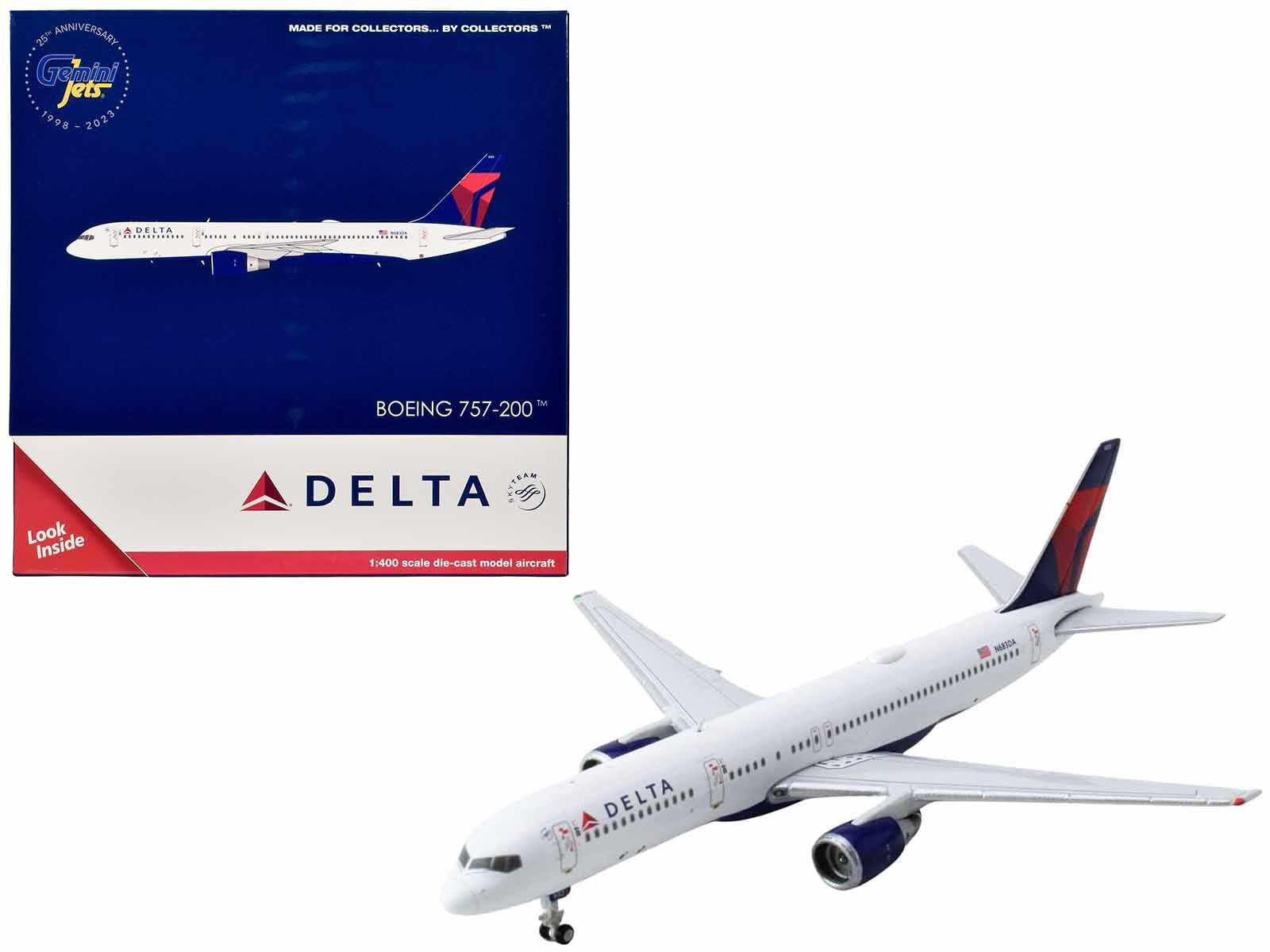 Boeing 757-200 Commercial Aircraft "Delta Air Lines" (N683DA) White with Red and Blue Tail 1/400 Diecast Model Airplane by GeminiJets GeminiJets