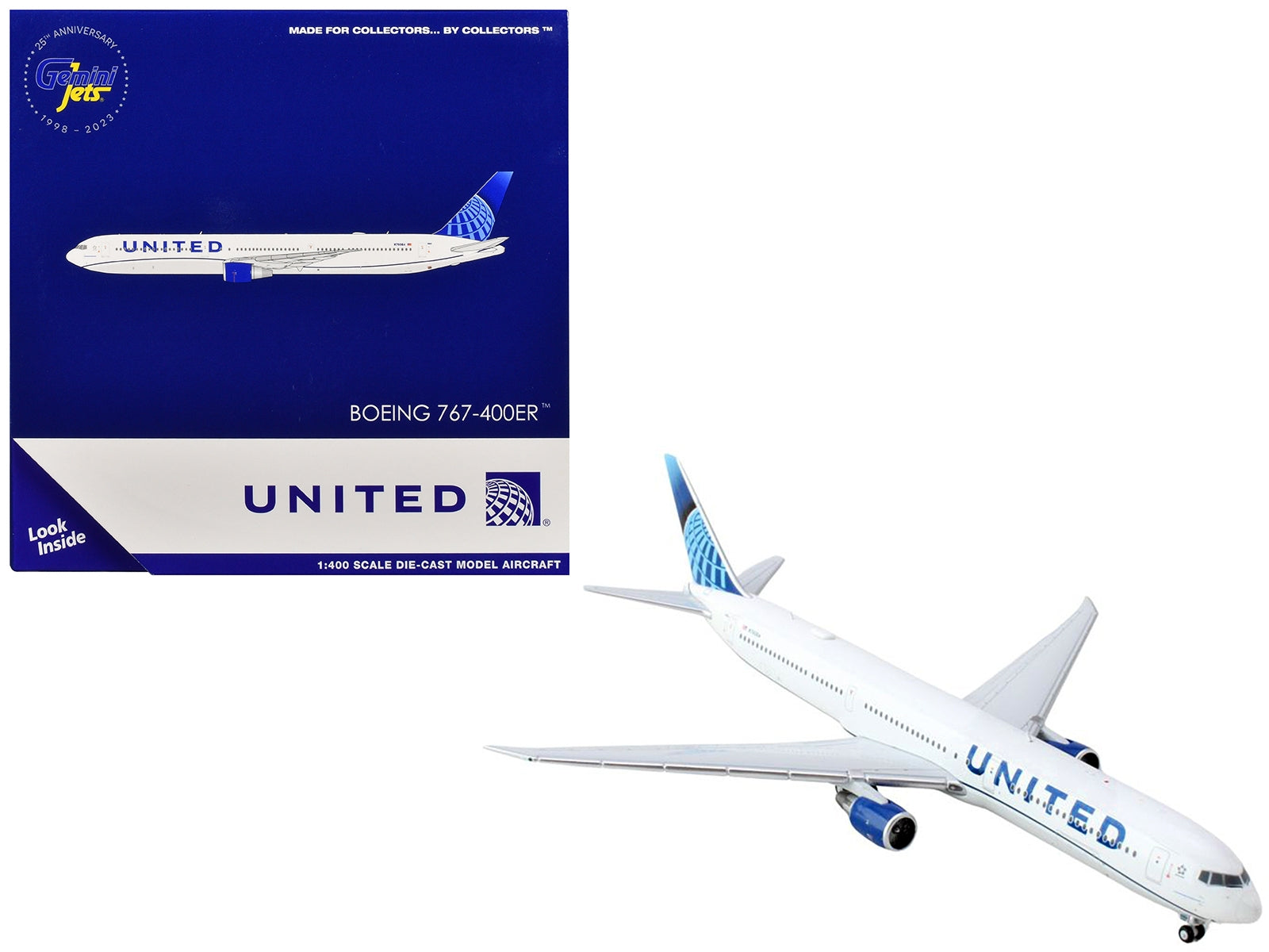 Boeing 767-400ER Commercial Aircraft "United Airlines" (N76064) White with Blue Tail 1/400 Diecast Model Airplane by GeminiJets GeminiJets