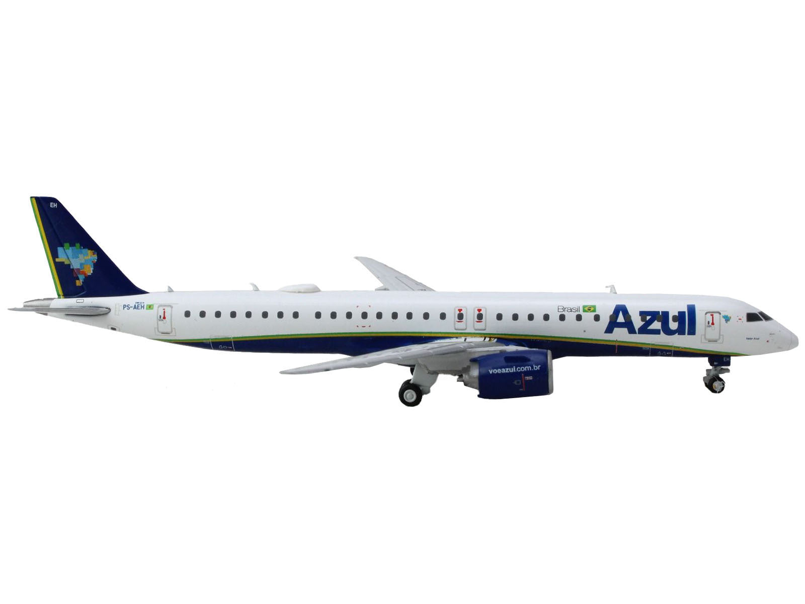 Embraer E195-E2 Commercial Aircraft "Azul Brazilian Airlines" (PS-AEH) White with Blue Tail 1/400 Diecast Model Airplane by GeminiJets GeminiJets