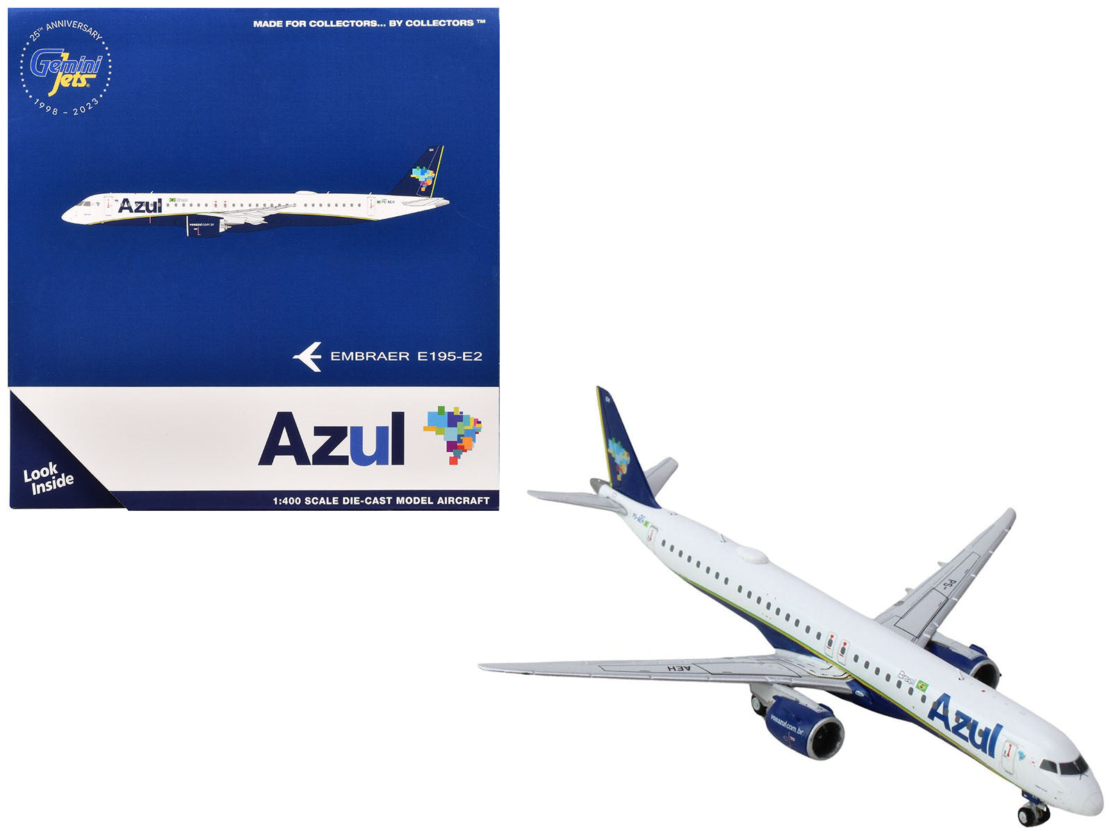 Embraer E195-E2 Commercial Aircraft "Azul Brazilian Airlines" (PS-AEH) White with Blue Tail 1/400 Diecast Model Airplane by GeminiJets GeminiJets