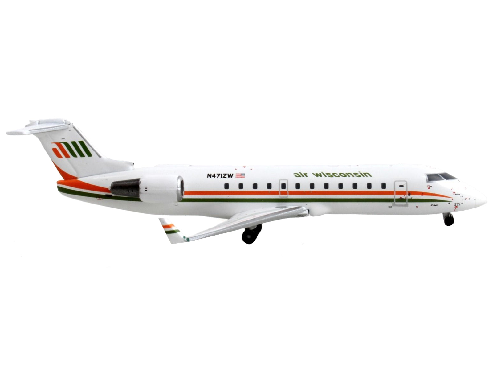 Bombardier CRJ200 Commercial Aircraft "Air Wisconsin" White with Orange and Green Stripes 1/400 Diecast Model Airplane by GeminiJets GeminiJets