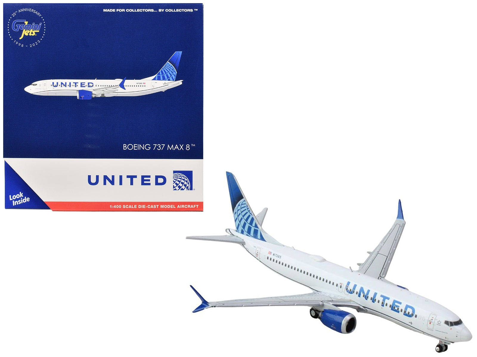 Boeing 737 MAX 8 Commercial Aircraft "United Airlines" (N17265) White with Blue Tail 1/400 Diecast Model Airplane by GeminiJets GeminiJets