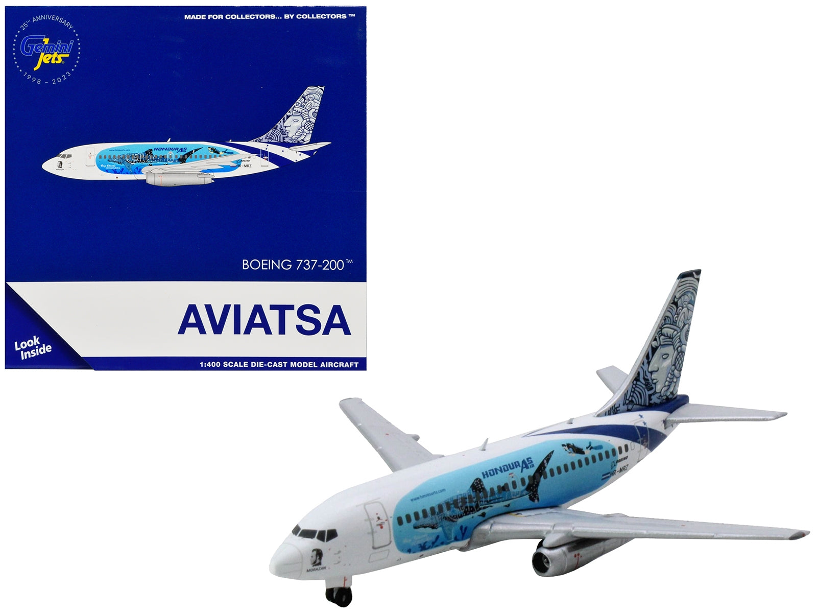 Boeing 737-200 Commercial Aircraft "Aviatsa Honduras" (HR-MRZ) White with Blue Graphics 1/400 Diecast Model Airplane by GeminiJets GeminiJets